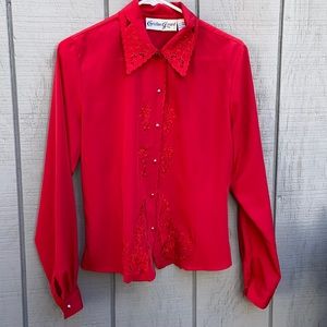 Christine Gerard vintage 80s red embroidered cut out collar size 6